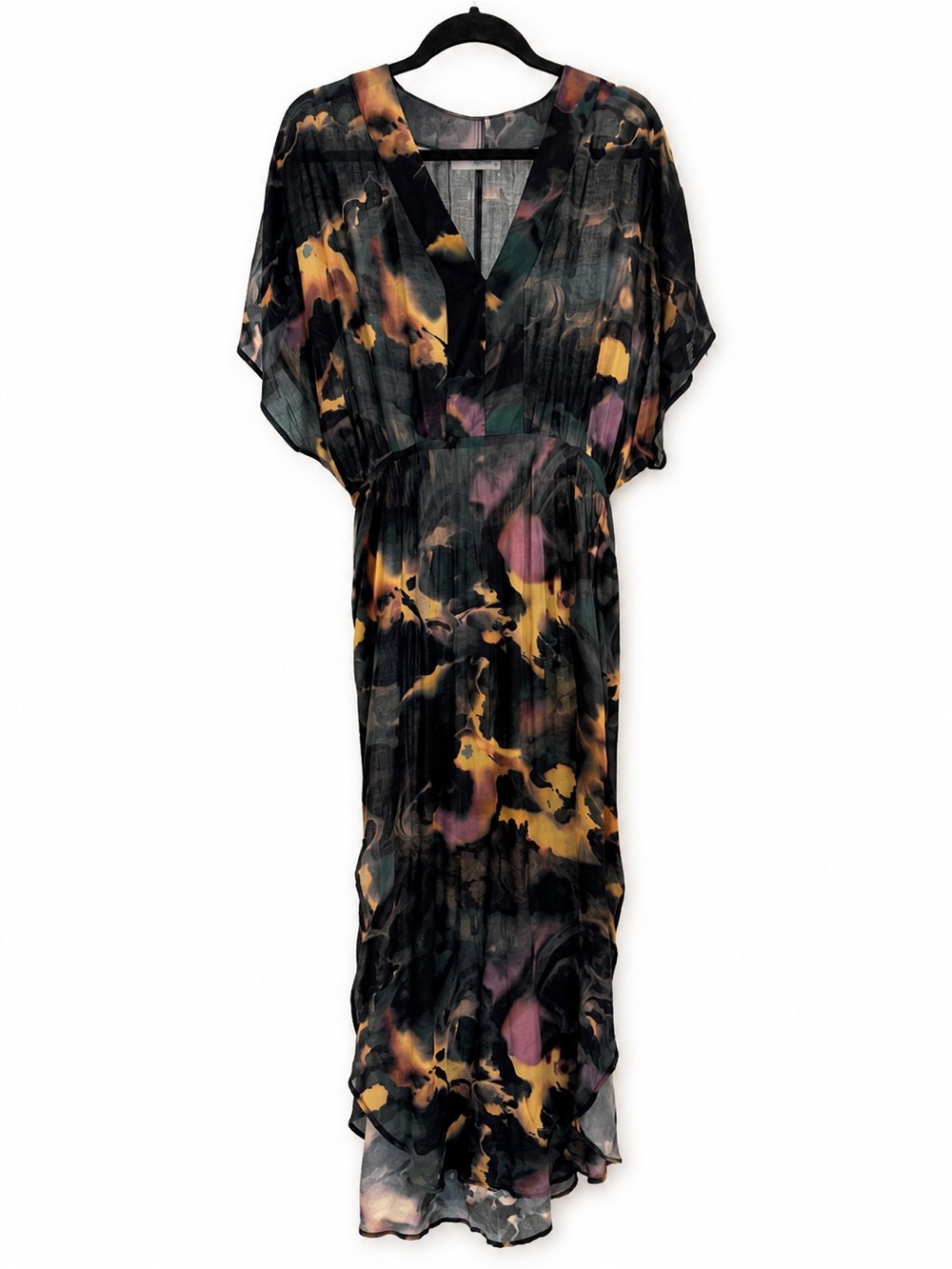 Black Multi-Color Flowing V-Neck Maxi Dress